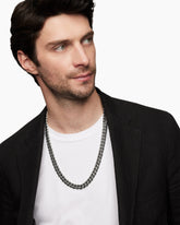 Curb Chain Necklace in Sterling Silver with Black Diamonds, 11.5mm